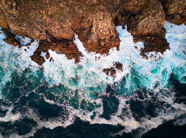 Cape Finisterre, Atlantic Ocean, Galicia, Spain, water waves, HD wallpaper
