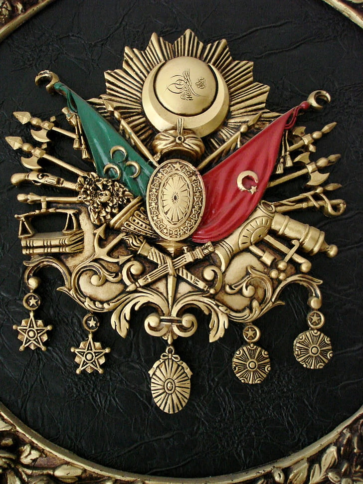 Coat Of Arms Of The Ottoman Empire decor, gold colored, no people, HD wallpaper