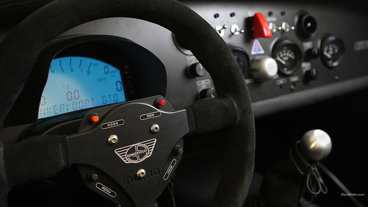 black car steering wheel, black steering wheel, Donkervoort D8 GTO