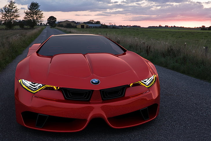 red BMW car, BMW M10, concept art, concept cars, red cars, vehicle