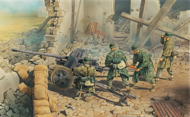 group of soldiers firing artillery digital wallpaper, war, figure
