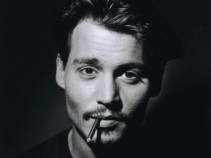 untitled, Johnny Depp, men, face, actor, celebrity, monochrome
