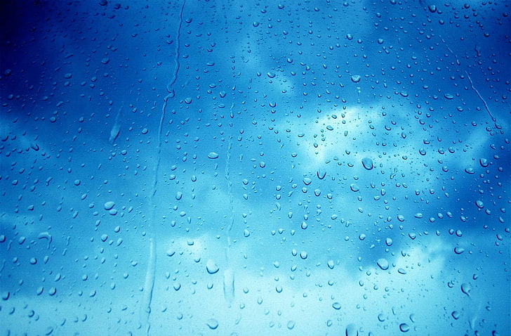 nimbus clouds, rain, sky, water on glass, drop, window, wet, transparent, HD wallpaper