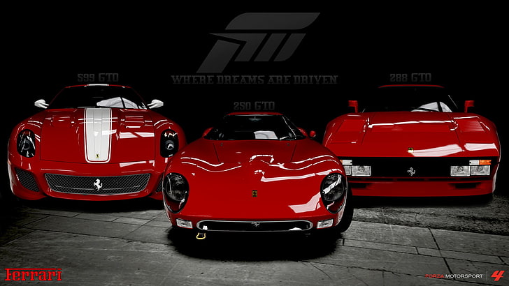 three red luxury cars, red cars, Ferrari, vehicle, mode of transportation, HD wallpaper