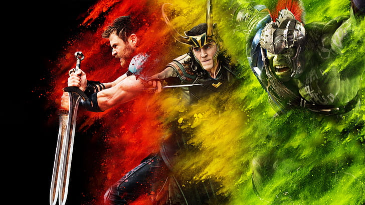 Movie, Thor: Ragnarok, Chris Hemsworth, Hulk, Loki, Mark Ruffalo