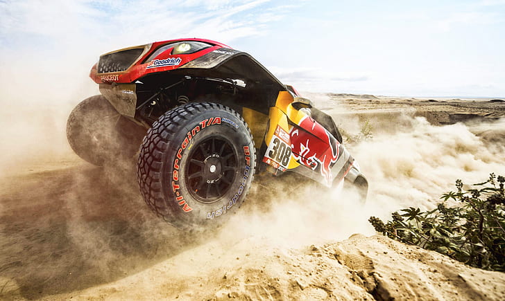 Sand, Auto, Wheel, Sport, Machine, Race, Peugeot, Red Bull, HD wallpaper