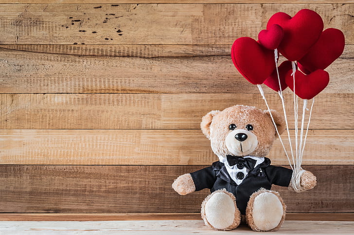love, toy, heart, bear, hearts, red, wood, romantic, teddy, HD wallpaper