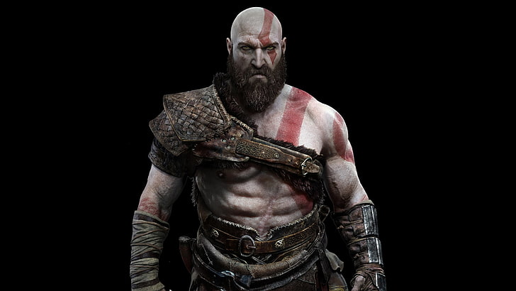 God of War digital wallpaper, video games, Kratos, beards, tattoo, HD wallpaper