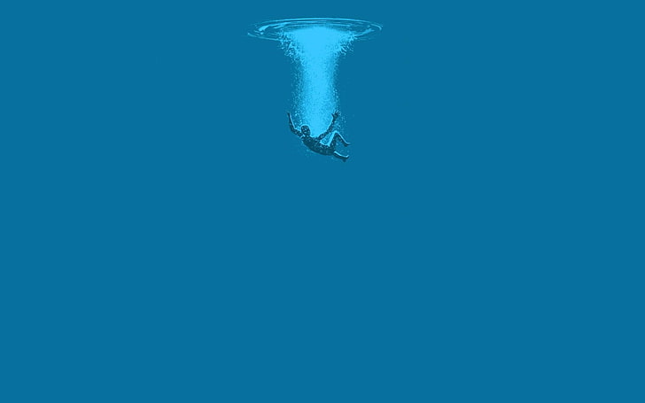 person soak in the middle of water photography, blue, minimalism