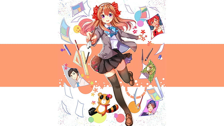 anime girls, Gekkan Shoujo Nozaki-kun, Sakura Chiyo, thigh-highs, HD wallpaper
