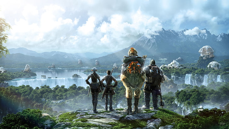 game splash art, Final Fantasy XIV, looking into the distance