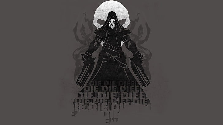 skull with guns illustration, Reaper (Overwatch), picture, one person