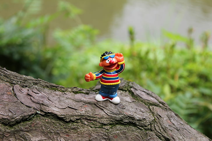 closeup photo of cartoon character figurine on brown tree during daytime, HD wallpaper