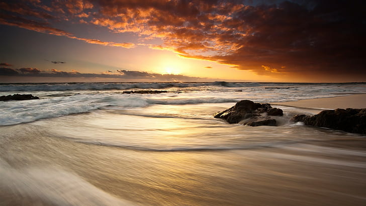Beach Ocean Sunset Timelapse HD, nature, HD wallpaper