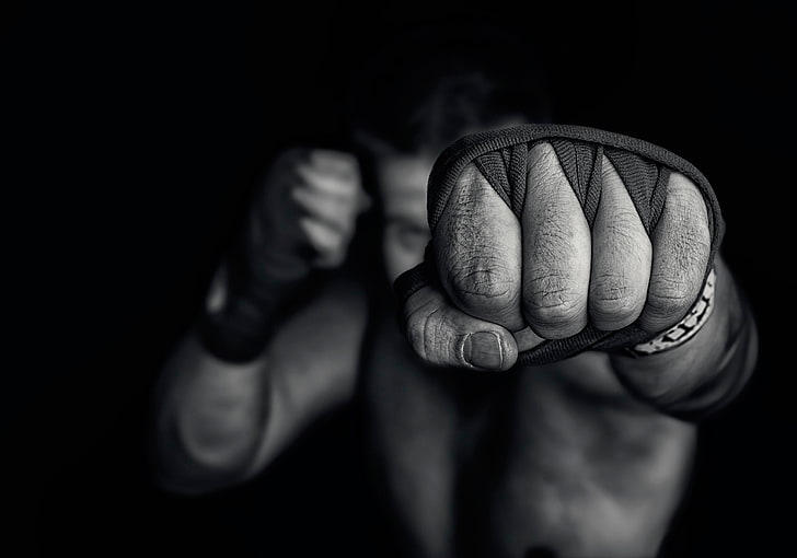 hand wraps, blow, fighter, fist, human Hand, black And White, HD wallpaper
