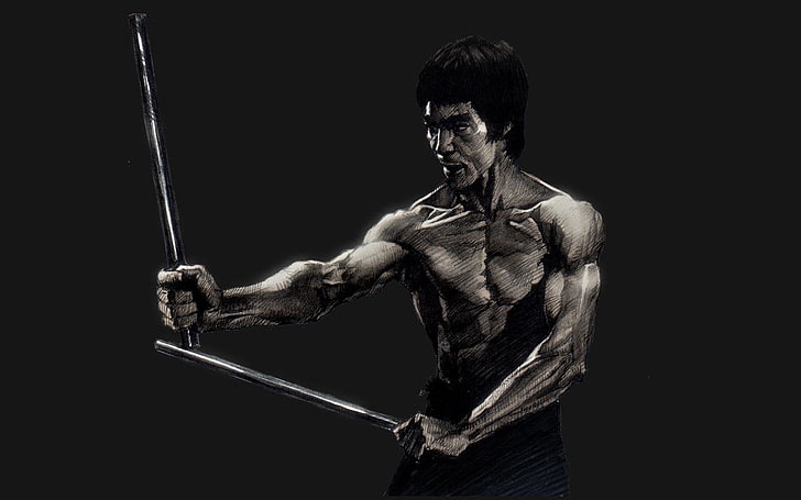 Bruce Lee, Sports, Martial Arts, one person, black background, HD wallpaper
