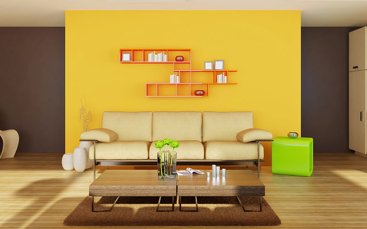 white leather 3-seat sofa, interior, minimalism, bright, domestic Room, HD wallpaper