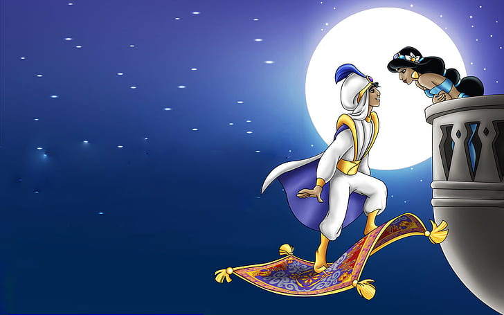 Aladdin And Princess Jasmine Romantic Night Full Moon Hd Wallpaper 1920×1200