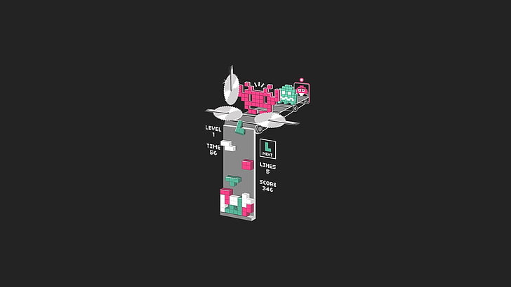 grey and pink illustration, Tetris, retro games, studio shot