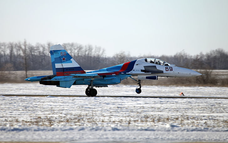 Sukhoi Su-30 Russian Air Force, gray and blue fighter jet, Aircrafts / Planes