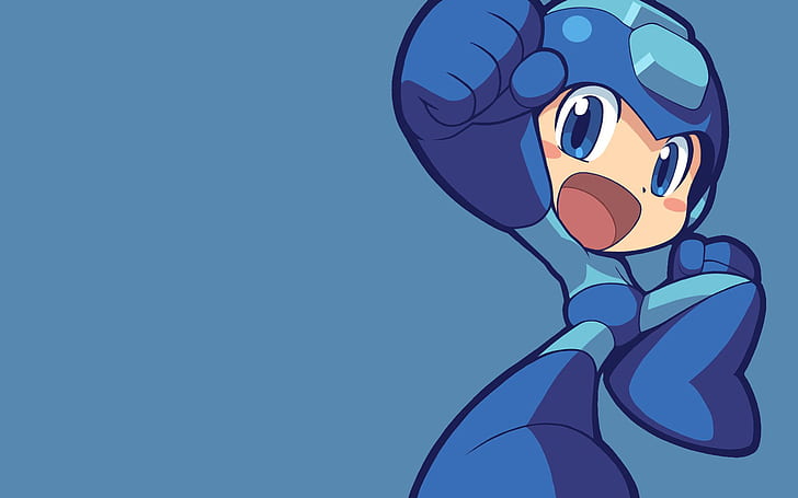 Blue Mega Man Capcom HD, blue animated character, video games