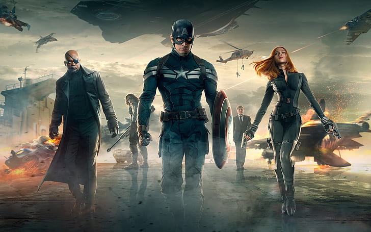Black Widow, Bucky Barnes, Captain America, Captain America: The Winter Soldier