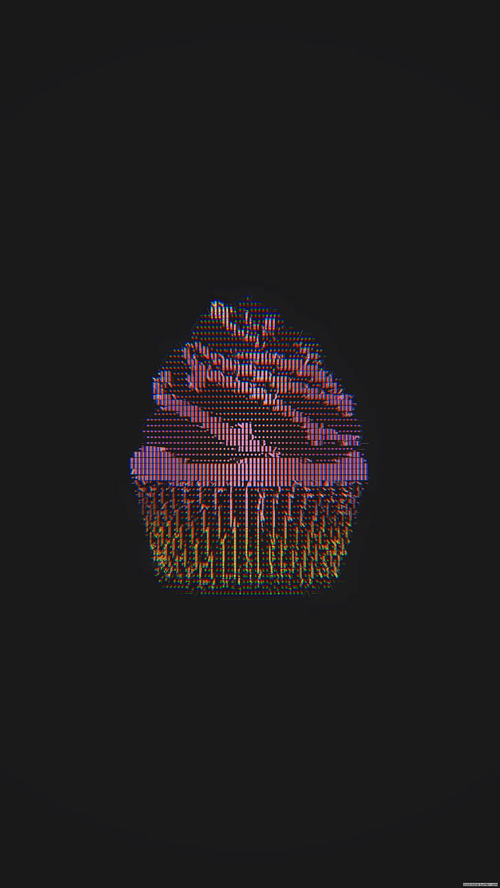glitch art, abstract, ASCII art, cake, cupcakes, black, neon, HD wallpaper