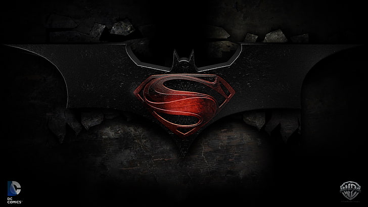 Batman vs. Superman logo, comic, DC Comics, Warner Bros, weapon, HD wallpaper