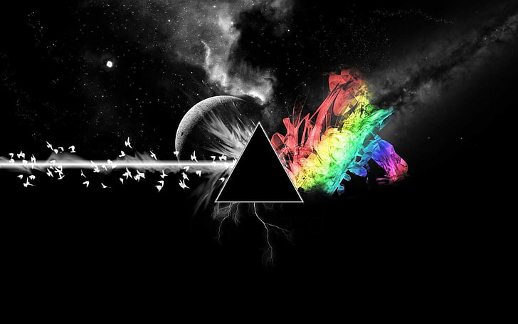 Pink Floyd Dark Side of the Moon album cover, abstract, digital art