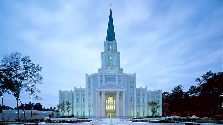 white concrete building, Mormon, temple, The Church of Jesus Christ of Latter-day Saints