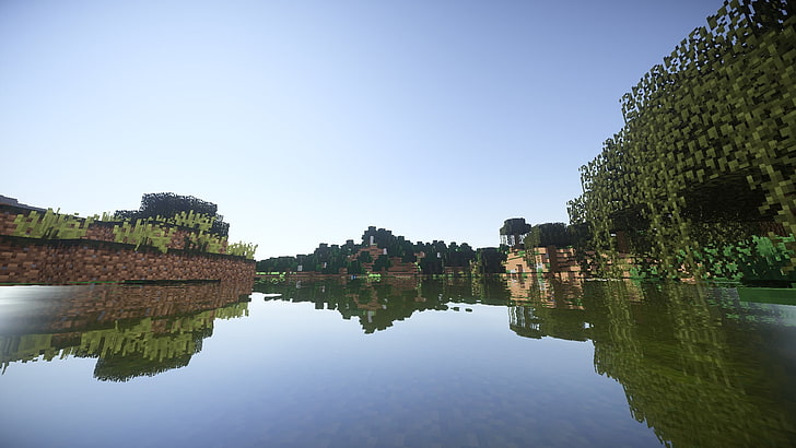 Minecraft gameplay screenshot, Sun, Moon, water, shaders, black, HD wallpaper