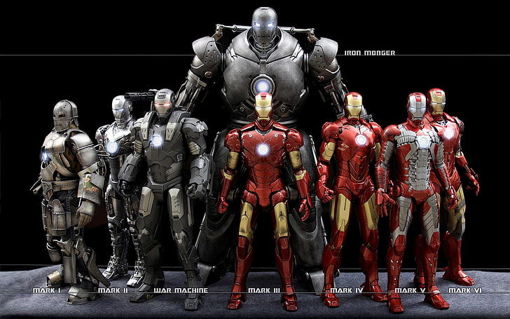 Iron Man digital wallpaper, Marvel Iron Man suits wallpaper, movies