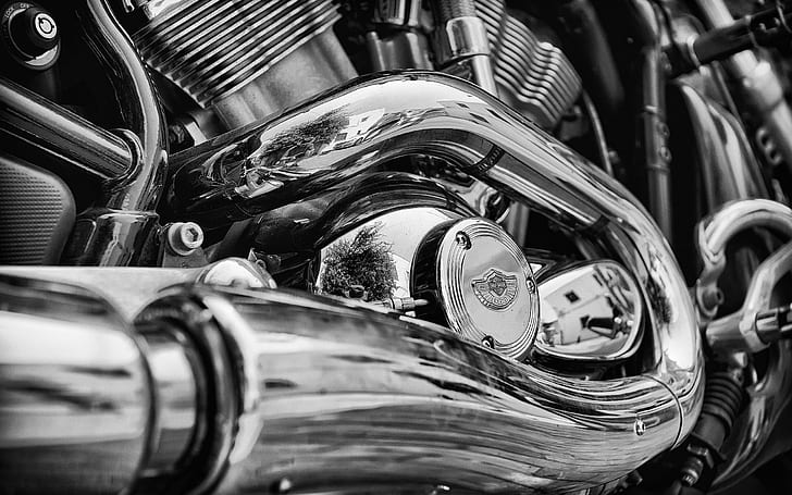 Harley Davidson Motorcycle Chrome Metal BW HD, bikes, HD wallpaper