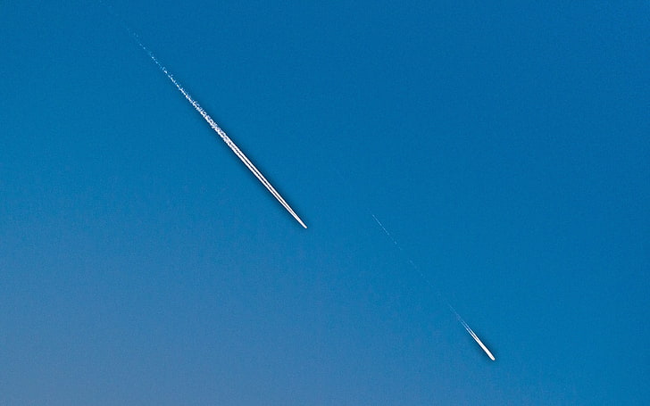 sky, aircraft, contrails, vapor trail, blue, airplane, flying