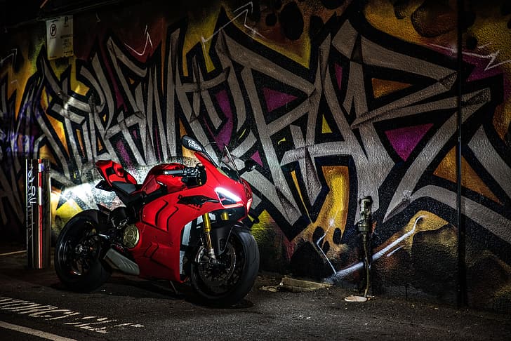 Ducati, Wall, Graffiti, Panigale V4S, HD wallpaper