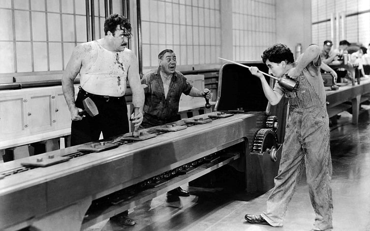 men's tank top, Modern Times, Charlie Chaplin, film stills, monochrome, HD wallpaper