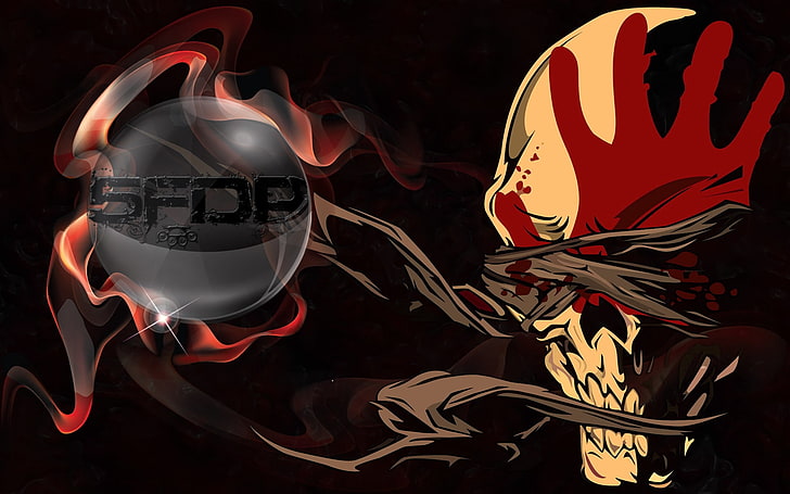 brown and red character illustration, 5 finger death punch, logo