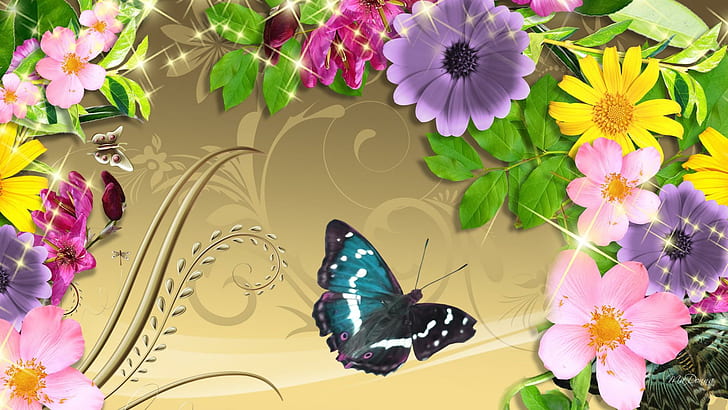 Color Summer On Gold, firefox persona, scroll, bright, butterfly, HD wallpaper