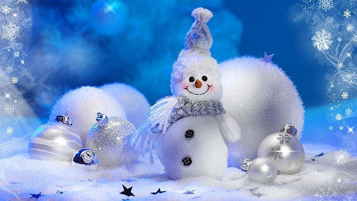 snowman, winter, christmas ball, christmas decoration, HD wallpaper