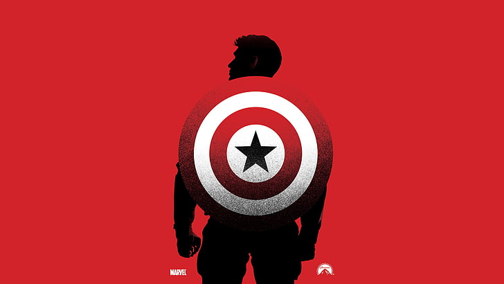 Marvel Captain America poster, red, background, silhouette, shield, HD wallpaper