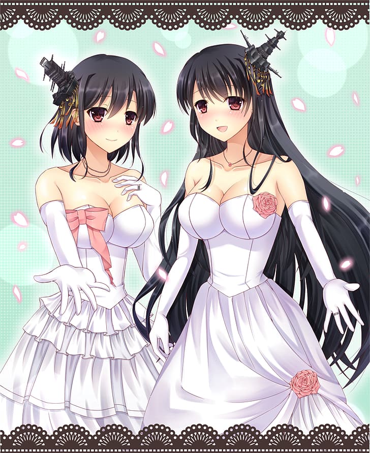 anime, anime girls, boobs, big boobs, wedding dress, weddings, HD wallpaper