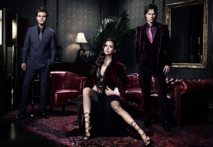 Vampire Diaries wallpaper, Nina Dobrev, The Vampire Diaries, Ian Somerhalder