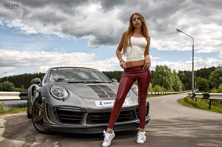 women with cars, model, Oleg Klimin, vehicle, road, Porsche