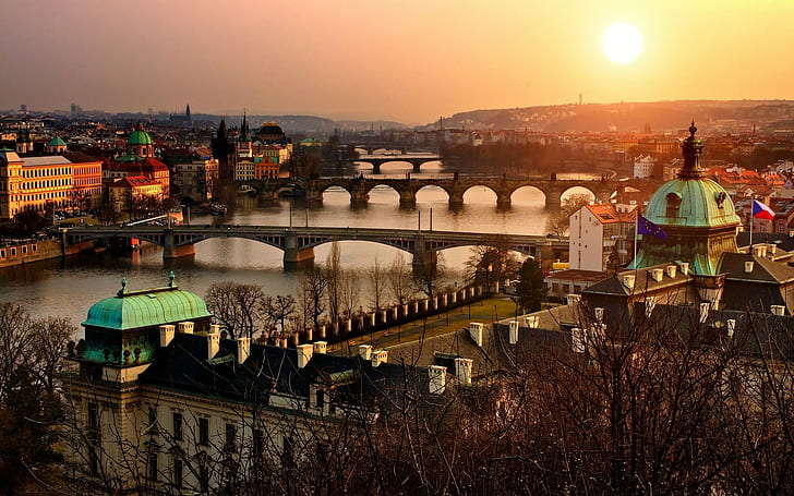 Prague, Czech Republic, city, cityscape, river, bridge, building