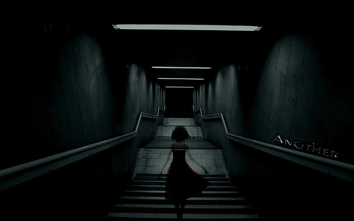 Another, Misaki Mei, anime girls, dark, the way forward, architecture, HD wallpaper