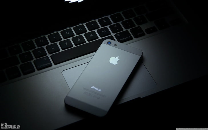 black iPhone 5, Apple Inc., technology, MacBook, computer, keyboard HD wallpaper