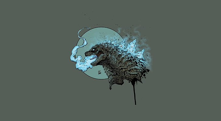 simple background, Godzilla, creature, artwork