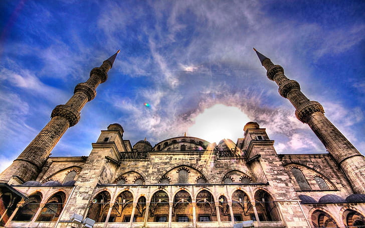 Mosque Sky Hdr, ottoman empire mosque, spires, nature and landscapes, HD wallpaper