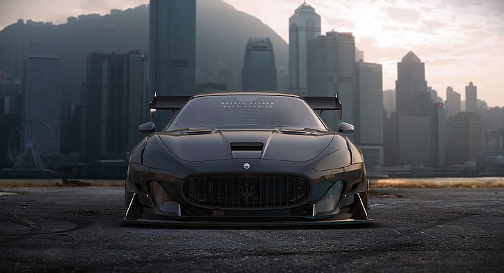 car, cityscape, vehicle, Maserati, Maserati GranTurismo, artwork