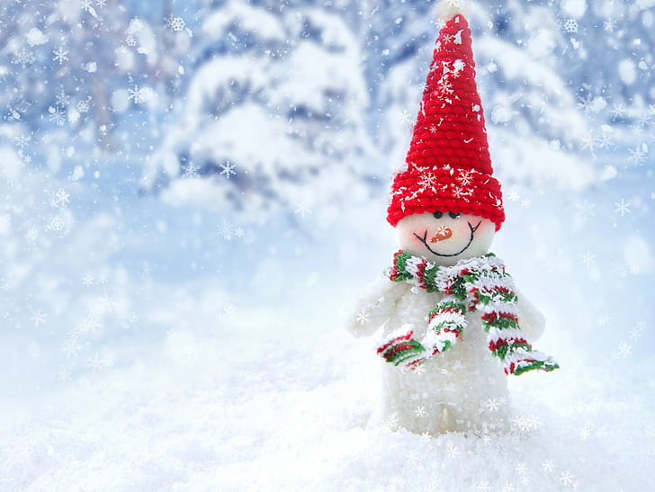snowman illustration, Christmas, winter, cold temperature, hat, HD wallpaper